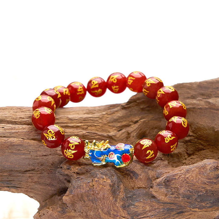 Buddha Stones, roter Achat, Farbwechsel, PiXiu, Om Mani Padme Hum, Ruhe-Armband