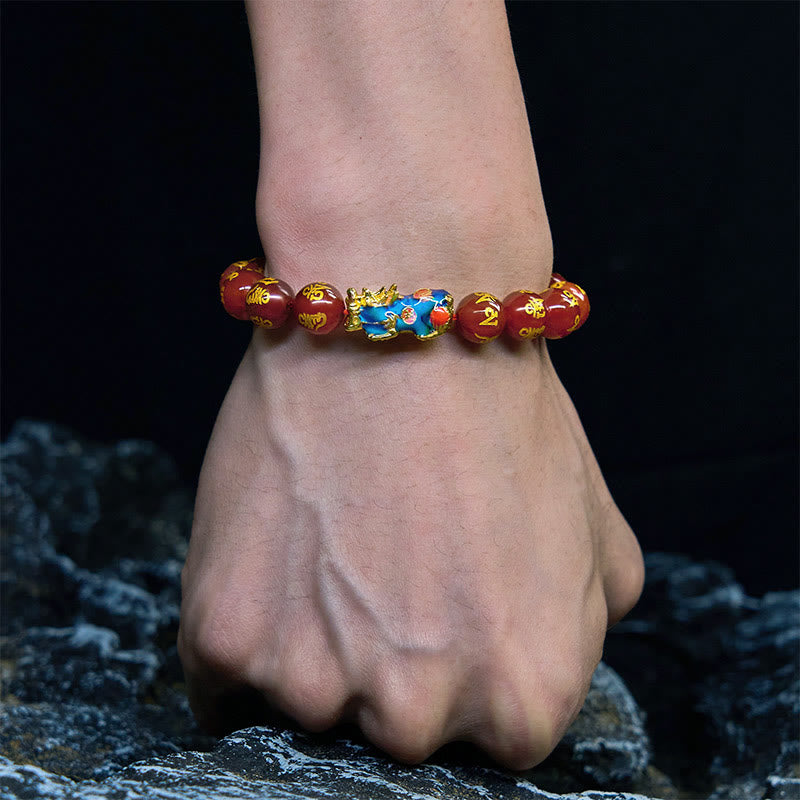 Buddha Stones, roter Achat, Farbwechsel, PiXiu, Om Mani Padme Hum, Ruhe-Armband