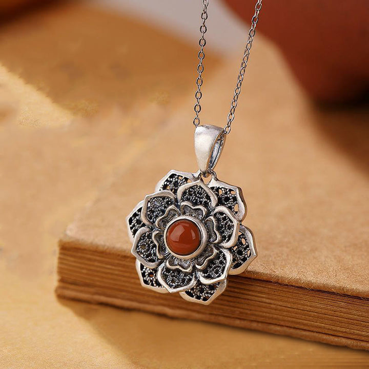 Buddha Stones ​​Tibetischen Om Mani Padme Hum Lotus Muster Rot Achat Kupfer Peave Halskette Anhänger - Om Mani Padme Hum & Lotus - image 1