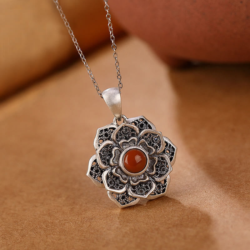 Buddha Stones ​​Tibetischen Om Mani Padme Hum Lotus Muster Rot Achat Kupfer Peave Halskette Anhänger - image 2