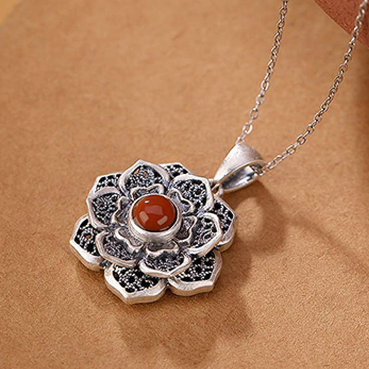 Buddha Stones ​​Tibetischen Om Mani Padme Hum Lotus Muster Rot Achat Kupfer Peave Halskette Anhänger - image 9
