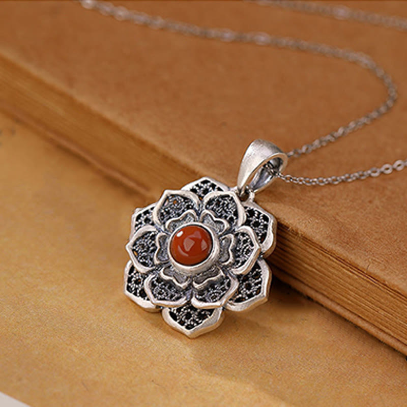 Buddha Stones ​​Tibetischen Om Mani Padme Hum Lotus Muster Rot Achat Kupfer Peave Halskette Anhänger - image 10