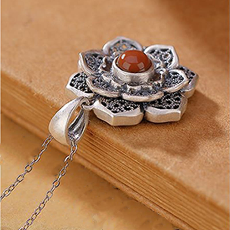 Buddha Stones ​​Tibetischen Om Mani Padme Hum Lotus Muster Rot Achat Kupfer Peave Halskette Anhänger - image 3
