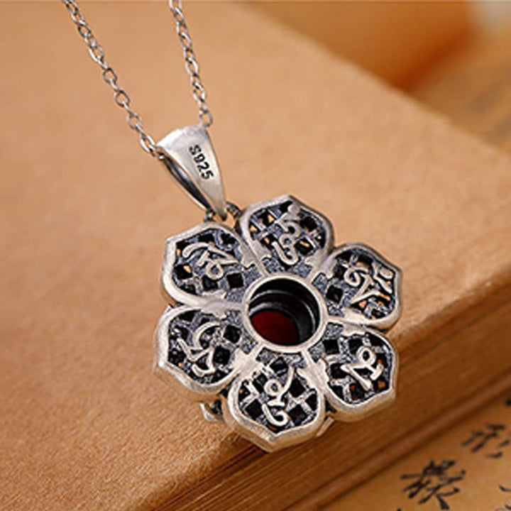 Buddha Stones ​​Tibetischen Om Mani Padme Hum Lotus Muster Rot Achat Kupfer Peave Halskette Anhänger - image 4