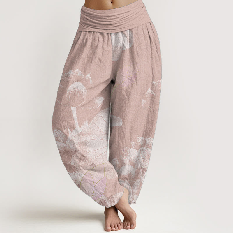 Buddha Stones Damen-Haremshose aus reiner Baumwolle mit elastischer Taille, rosa und weiß, Lotus - DarkSalmon - US22， UK/AU26，EU54 (6XL) - image 0