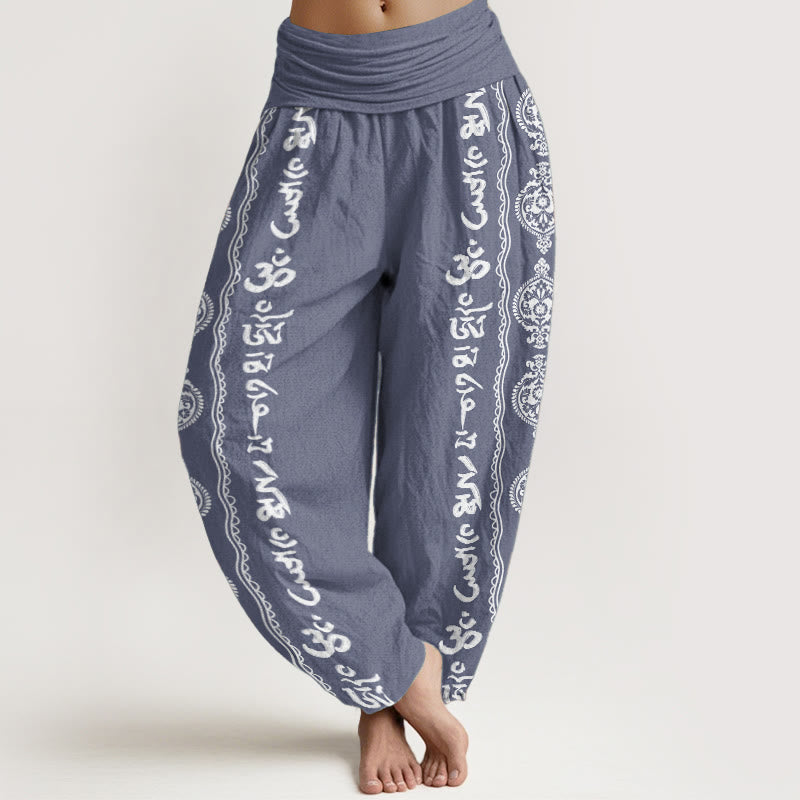 Buddha Stones Damen-Haremshose aus reiner Baumwolle mit Mandala-Motiv „Om Mani Padme Hum“ und elastischer Taille - SteelBlue - US22, UK/AU26, EU54 (6XL) - image 0