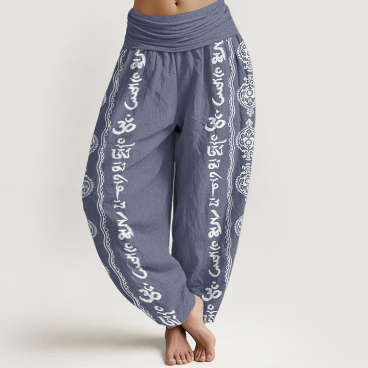 Buddha Stones Damen-Haremshose aus reiner Baumwolle mit Mandala-Motiv „Om Mani Padme Hum“ und elastischer Taille - SteelBlue - US22, UK/AU26, EU54 (6XL) - image 0