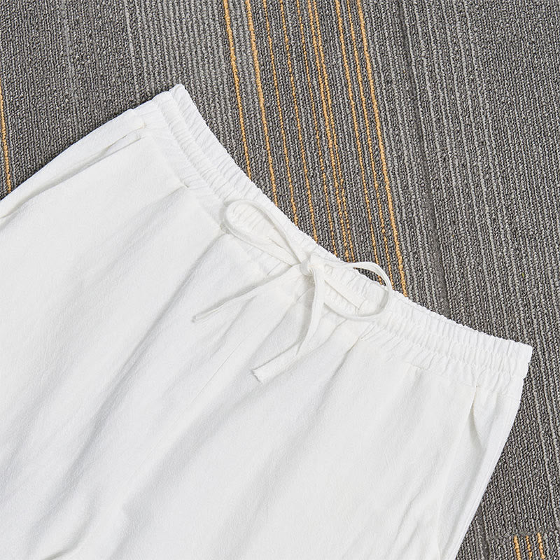 Buddha Stones Weiße Spitze Patchwork Design Damen Baumwoll-Leinen-Hose mit Taschen - image 2