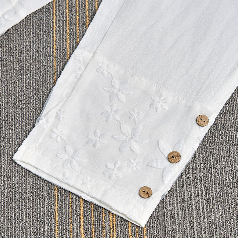 Buddha Stones Weiße Spitze Patchwork Design Damen Baumwoll-Leinen-Hose mit Taschen - image 3