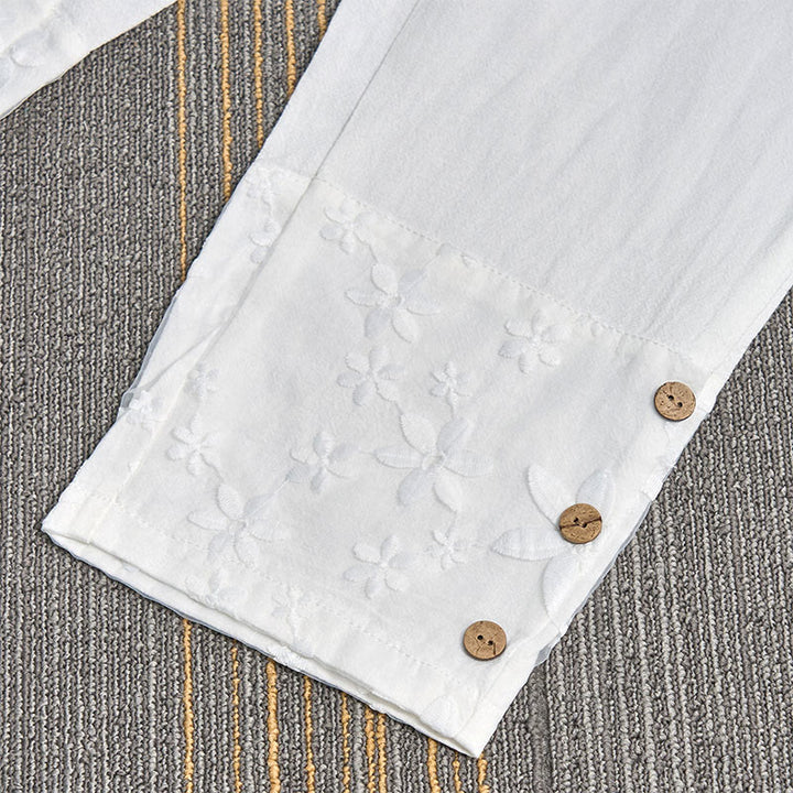 Buddha Stones Weiße Spitze Patchwork Design Damen Baumwoll-Leinen-Hose mit Taschen - image 3