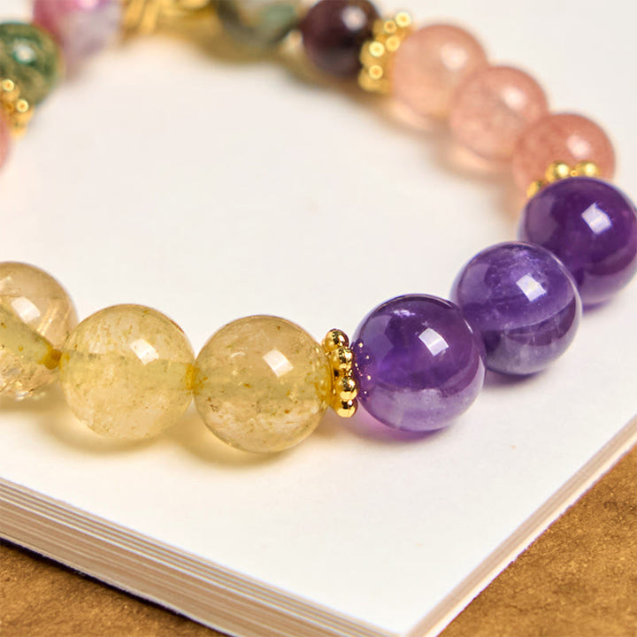 Buddha Stones, natürlicher Erdbeerquarz, Amethyst, Citrin, Perlen, Liebes-Schlüsselanhänger, hängende Dekoration