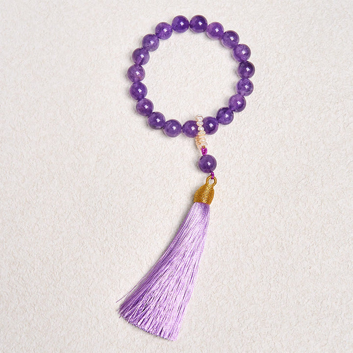 Buddha Stones Natürliche Amethyst Perlen Meditation Quasten Armband