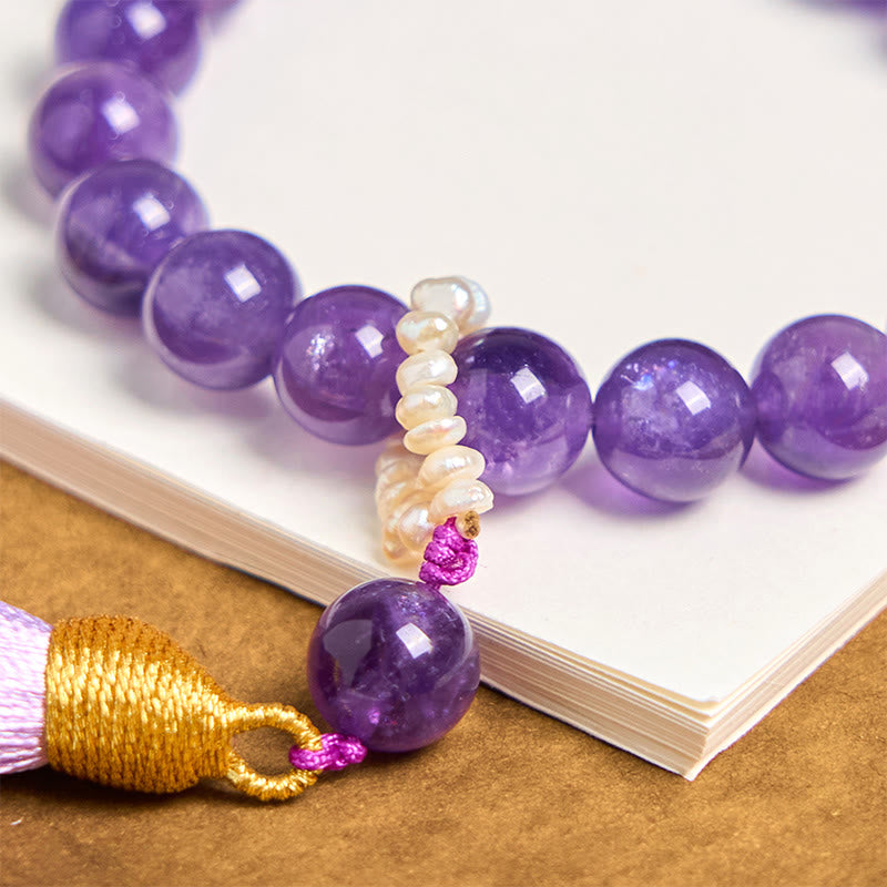 Buddha Stones Natürliche Amethyst Perlen Meditation Quasten Armband