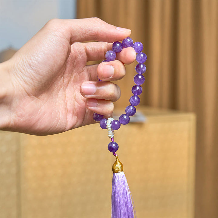 Buddha Stones Natürliche Amethyst Perlen Meditation Quasten Armband