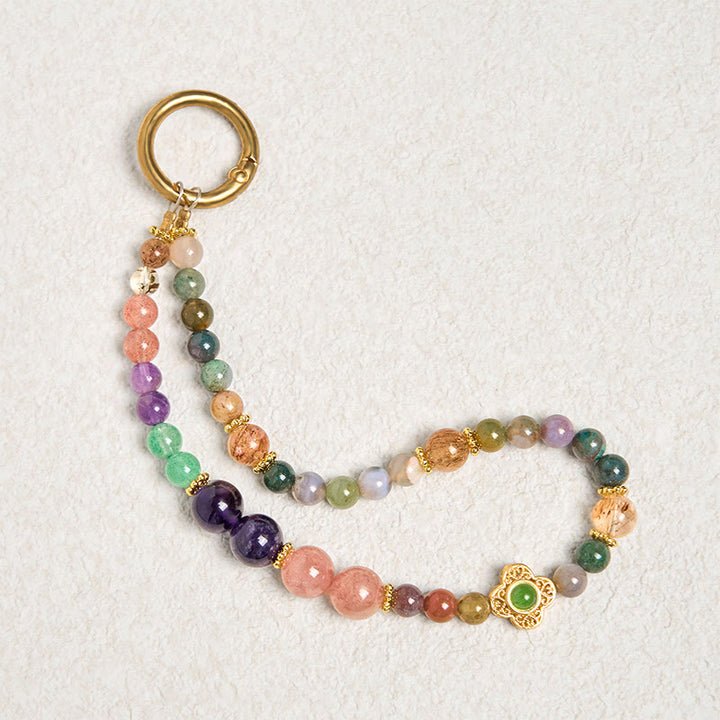 Buddha Stones, natürlicher Turmalin, Erdbeerquarz, Amethyst, positive Schlüsselanhänger, Telefon-Hängedekoration