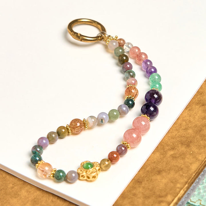 Buddha Stones, natürlicher Turmalin, Erdbeerquarz, Amethyst, positive Schlüsselanhänger, Telefon-Hängedekoration