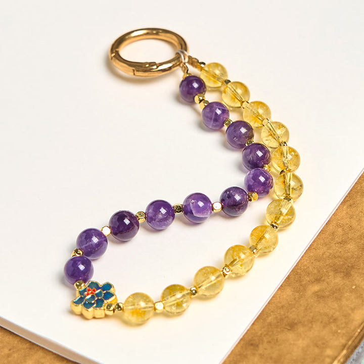 Buddha Stones, natürlicher Amethyst, Citrin, heilende Schlüsselanhänger, Telefon-Dekoration zum Aufhängen