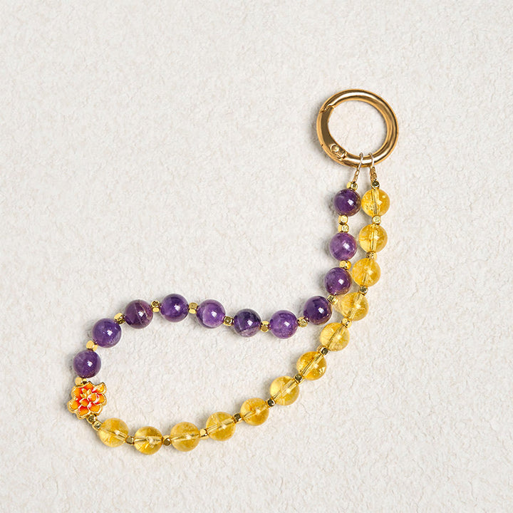 Buddha Stones, natürlicher Amethyst, Citrin, heilende Schlüsselanhänger, Telefon-Dekoration zum Aufhängen