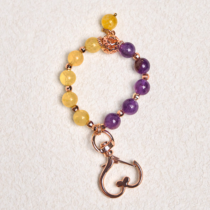 Buddha Stones, natürliche Amethyst-Citrin-Perlen, heilende Schlüsselanhänger, hängende Dekoration