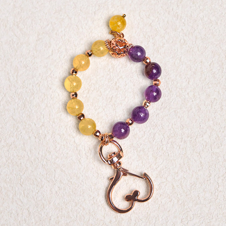 Buddha Stones, natürliche Amethyst-Citrin-Perlen, heilende Schlüsselanhänger, hängende Dekoration