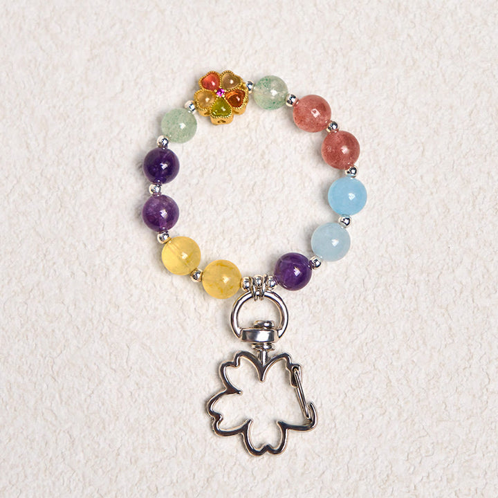 Buddha Stones, natürlicher Erdbeerquarz, Amethyst, Citrin, Aquamarin, Blume, Schlüsselanhänger, hängende Dekoration