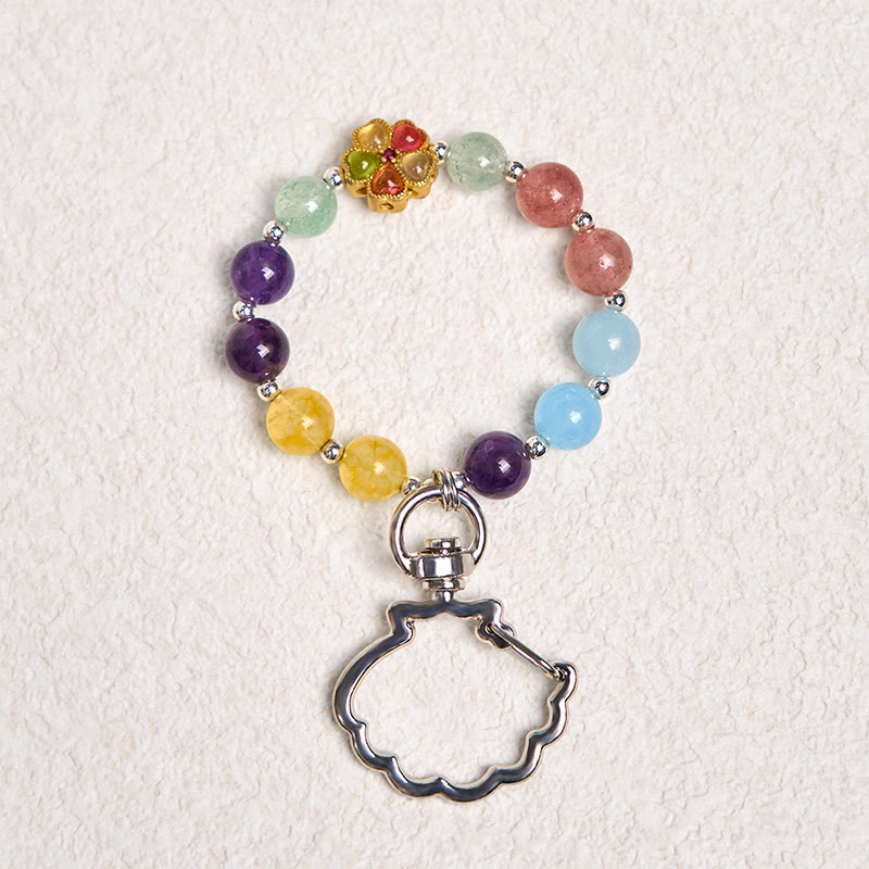 Buddha Stones, natürlicher Erdbeerquarz, Amethyst, Citrin, Aquamarin, Blume, Schlüsselanhänger, hängende Dekoration