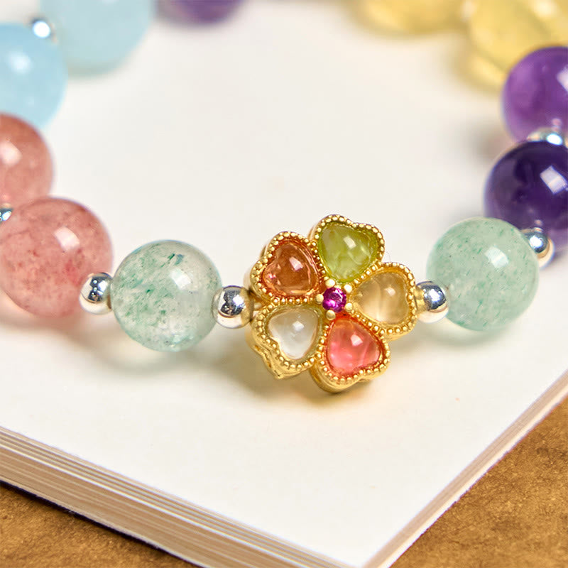Buddha Stones, natürlicher Erdbeerquarz, Amethyst, Citrin, Aquamarin, Blume, Schlüsselanhänger, hängende Dekoration