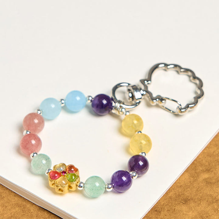 Buddha Stones, natürlicher Erdbeerquarz, Amethyst, Citrin, Aquamarin, Blume, Schlüsselanhänger, hängende Dekoration