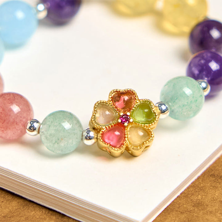 Buddha Stones, natürlicher Erdbeerquarz, Amethyst, Citrin, Aquamarin, Blume, Schlüsselanhänger, hängende Dekoration