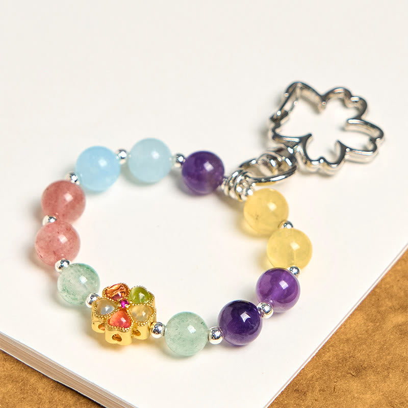 Buddha Stones, natürlicher Erdbeerquarz, Amethyst, Citrin, Aquamarin, Blume, Schlüsselanhänger, hängende Dekoration