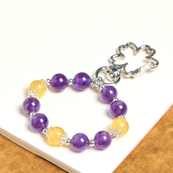 Buddha Stones Natürliche Amethyst Citrin Positive Schlüsselanhänger Tasche Hängende Dekoration
