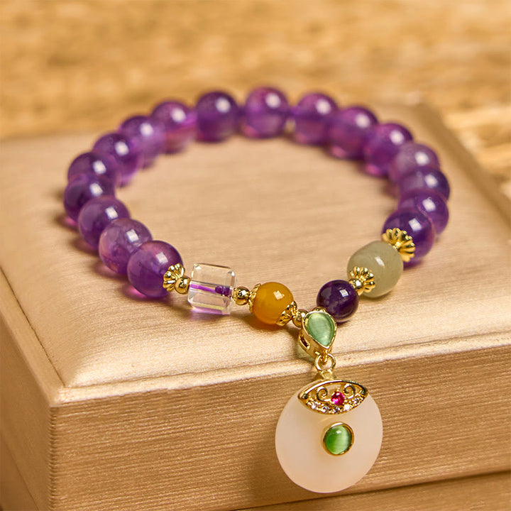 Buddha Stones Natürlicher Amethyst Peace Schnalle Charm Spirituelles Armband