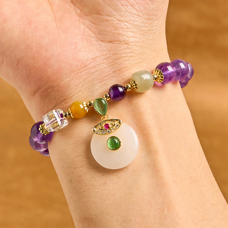 Buddha Stones Natürlicher Amethyst Peace Schnalle Charm Spirituelles Armband