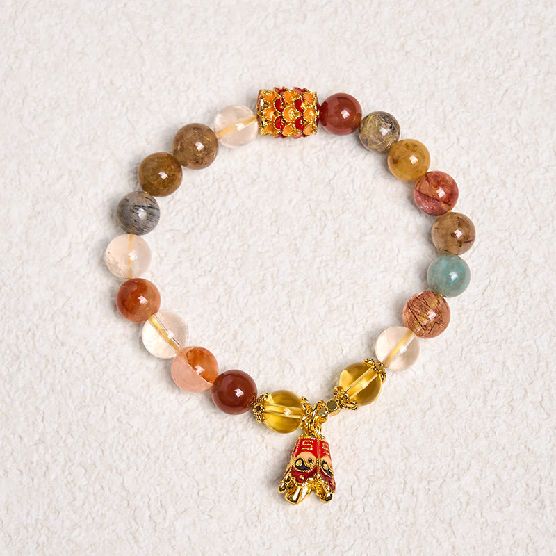 Buddha Stones Natürliches buntes Rutilquarz-Yin-Yang-Schutzarmband