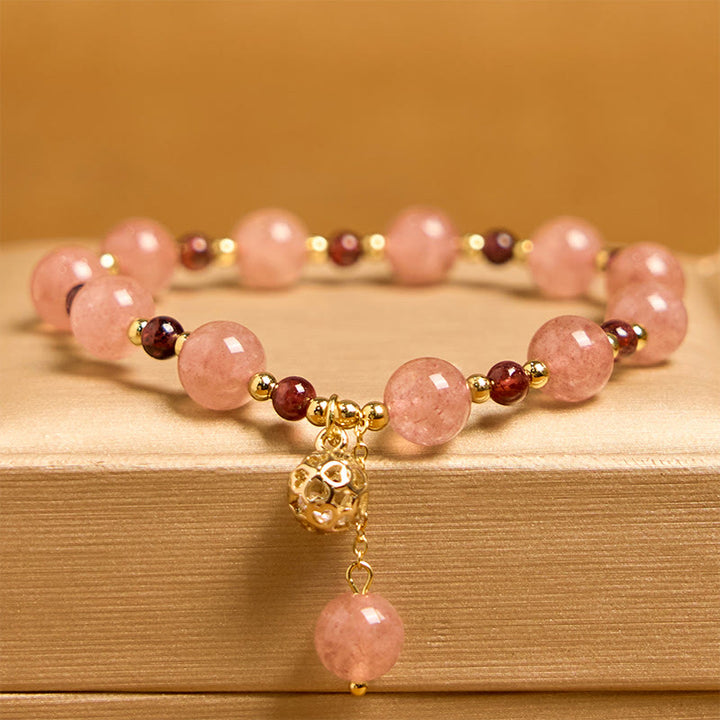 Buddha Stones Heilarmband aus natürlichem Erdbeerquarz und Granat