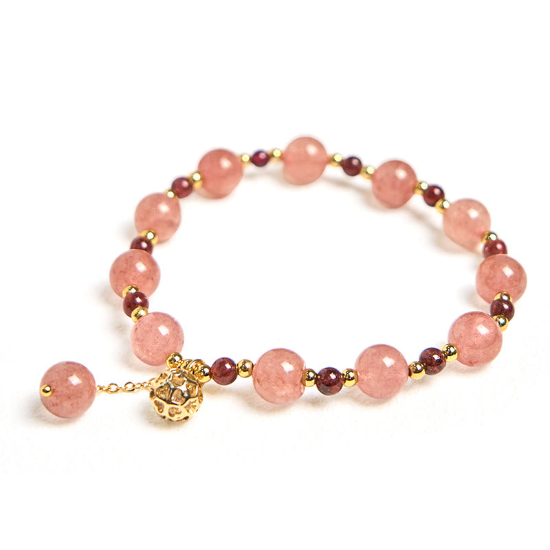 Buddha Stones Heilarmband aus natürlichem Erdbeerquarz und Granat