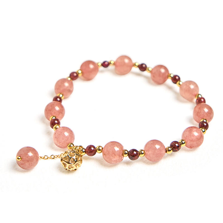 Buddha Stones Heilarmband aus natürlichem Erdbeerquarz und Granat