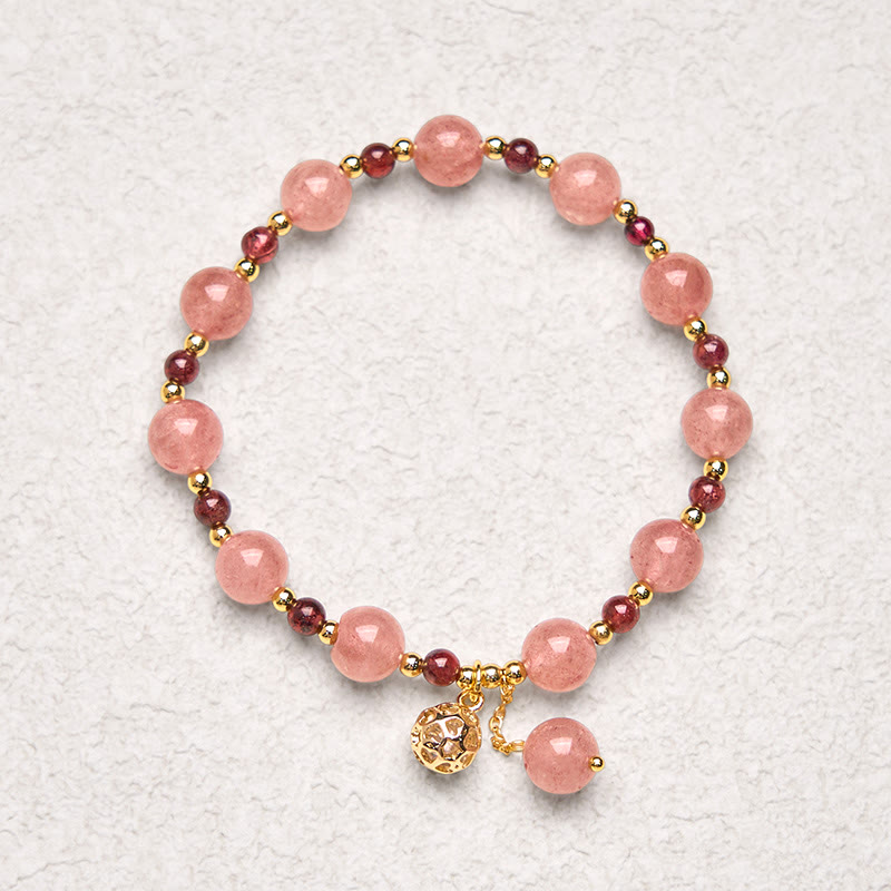 Buddha Stones Heilarmband aus natürlichem Erdbeerquarz und Granat