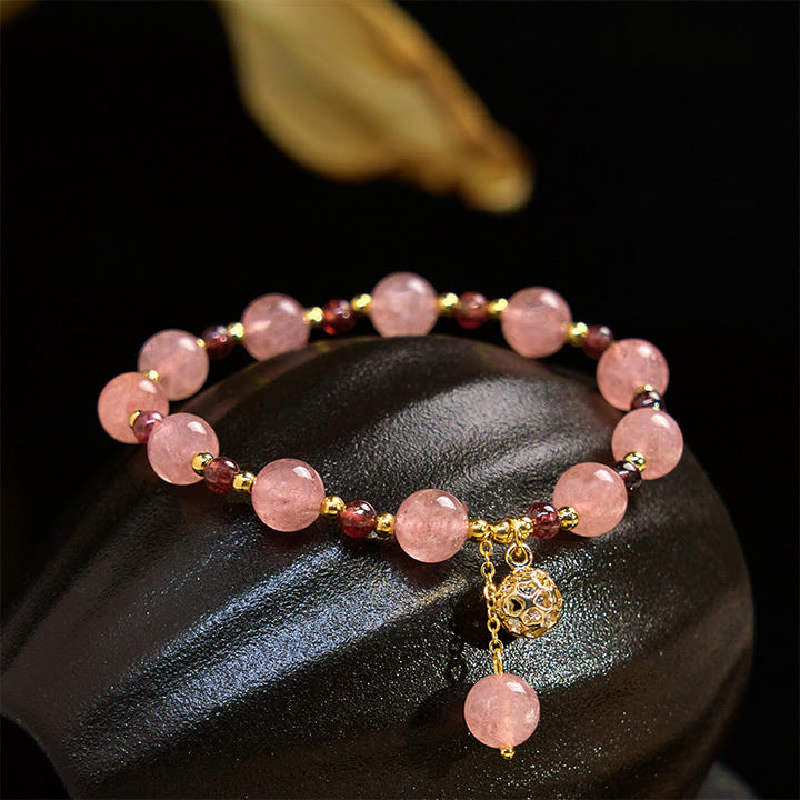 Buddha Stones Heilarmband aus natürlichem Erdbeerquarz und Granat