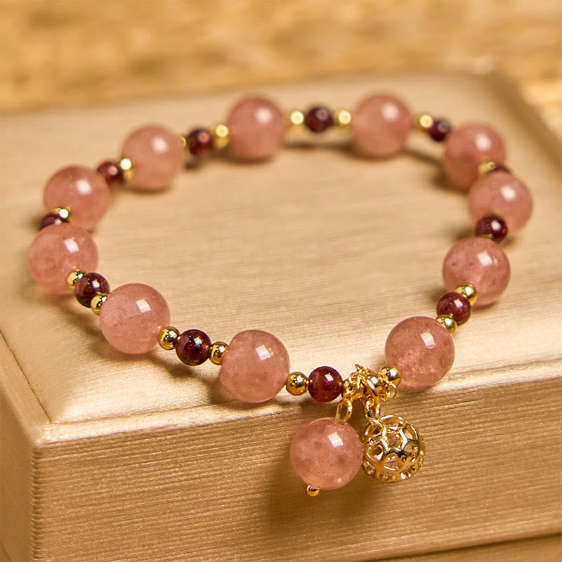 Buddha Stones Heilarmband aus natürlichem Erdbeerquarz und Granat