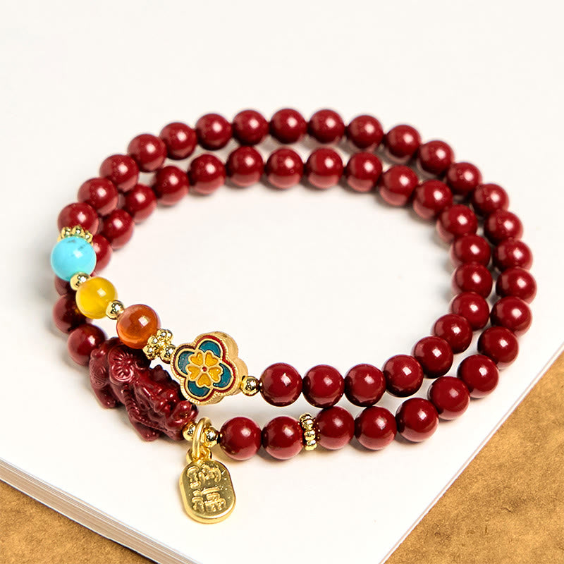 Buddha Stones Zinnober PiXiu Fu Charakter Segen Doppelwickelarmband