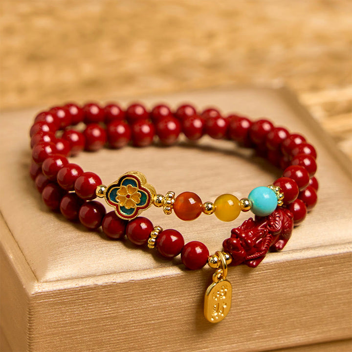Buddha Stones Zinnober PiXiu Fu Charakter Segen Doppelwickelarmband