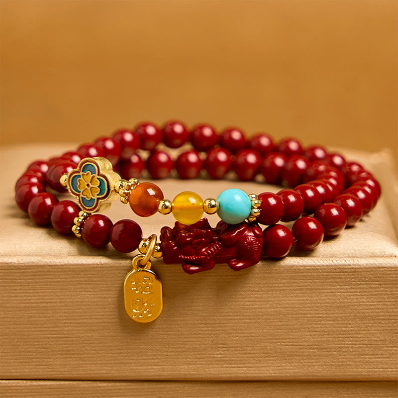 Buddha Stones Zinnober PiXiu Fu Charakter Segen Doppelwickelarmband