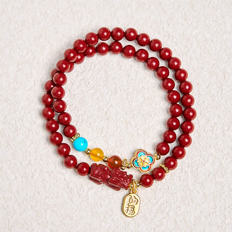 Buddha Stones Zinnober PiXiu Fu Charakter Segen Doppelwickelarmband