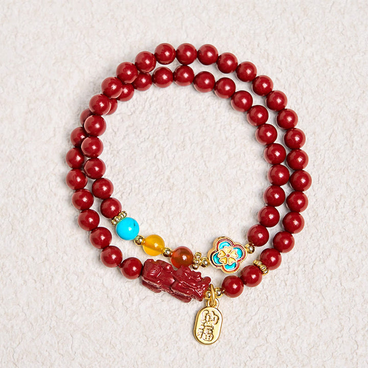 Buddha Stones Zinnober PiXiu Fu Charakter Segen Doppelwickelarmband