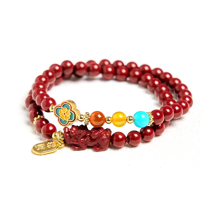 Buddha Stones Zinnober PiXiu Fu Charakter Segen Doppelwickelarmband
