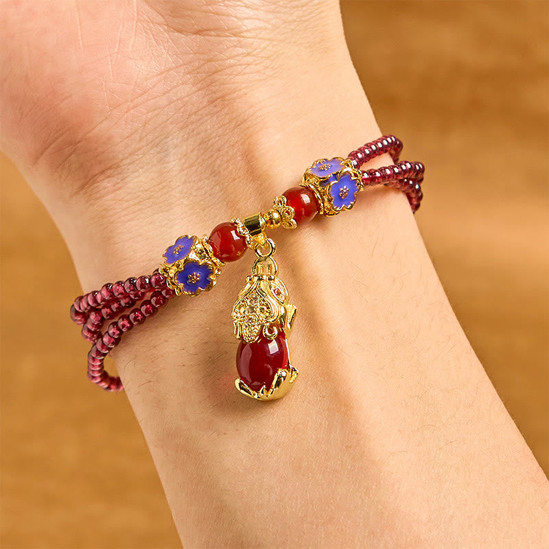 Buddha Stones Natürliche 3mm Granatperlen PiXiu Blumenreinigung Mehrschichtiges Armband