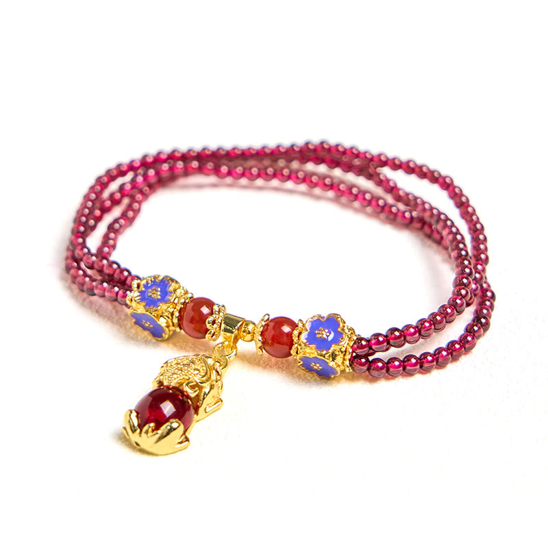 Buddha Stones Natürliche 3mm Granatperlen PiXiu Blumenreinigung Mehrschichtiges Armband