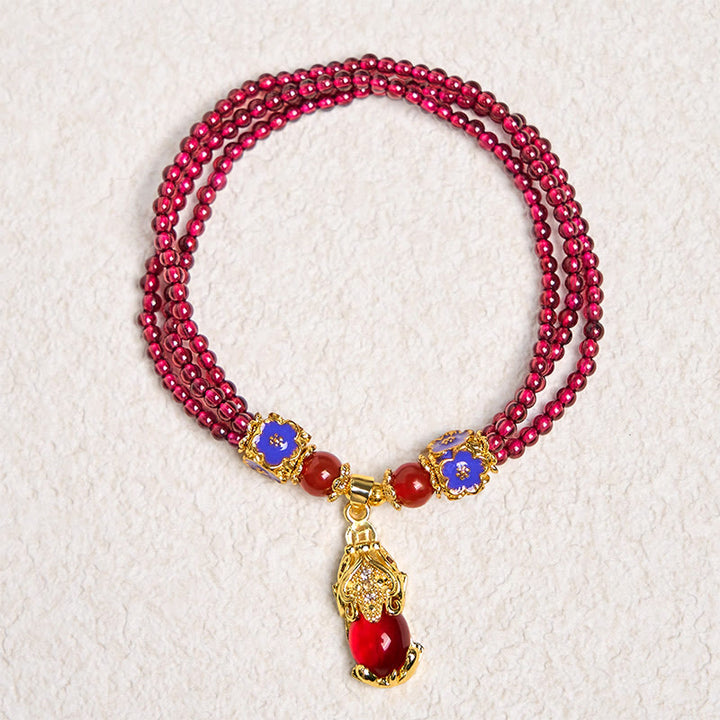 Buddha Stones Natürliche 3mm Granatperlen PiXiu Blumenreinigung Mehrschichtiges Armband