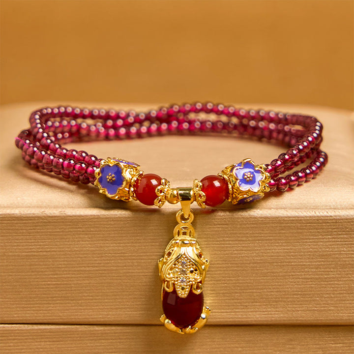Buddha Stones Natürliche 3mm Granatperlen PiXiu Blumenreinigung Mehrschichtiges Armband